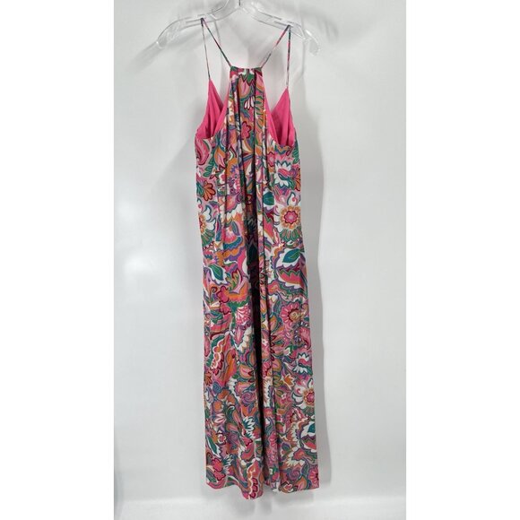 Nicole Miller Pink Print Maxi Dress Tropical Resort Sz Large - Picture 5 of 6